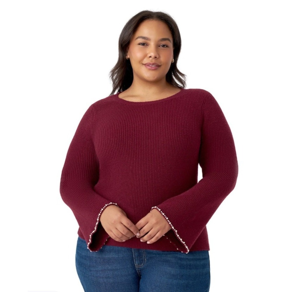Edited by Hunter McGrady Women's Pearl Trim Sweater Size 2X Burgundy